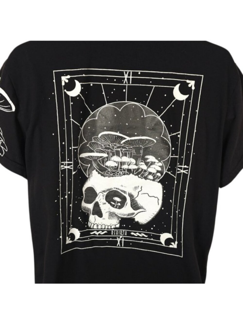 Rebirth Tarot Card T Shirt Mens Size Large Black Skull Mushrooms